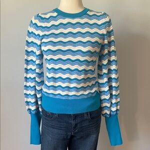 French Connection Aqua and White Wave Sweater - Small